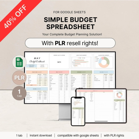 Hoja de cálculo de presupuesto PLR, Productos digitales PLR, Plantillas PLR, Hojas de cálculo de Google, Derechos de marca privada, Derechos de reventa, Planificador de presupuesto anual de Excel