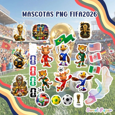 Mundial 2026 Stickers PNG | Kit Digital Fútbol | Mascotas FIFA | Copa FIFA Mundial 2026